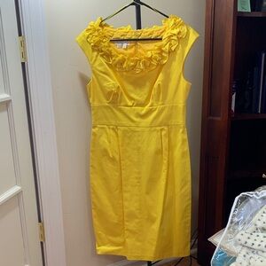 London Times Yellow Ruffle Midi Dress